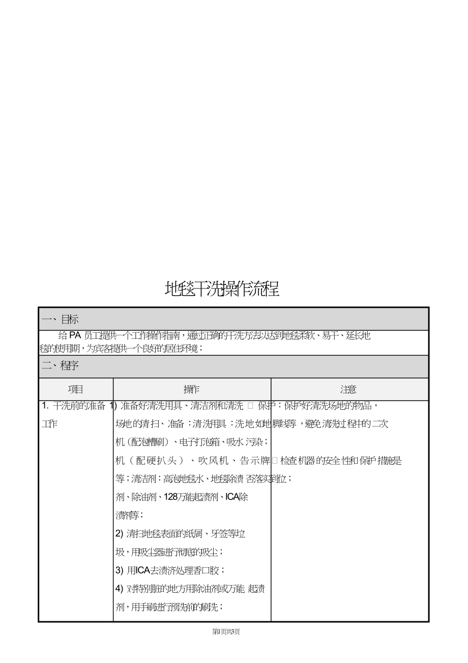 客房部酒店PA保洁员服务员清洁打扫卫生标准 （PA-SOP-001）地毯干洗操作流程.doc_第1页