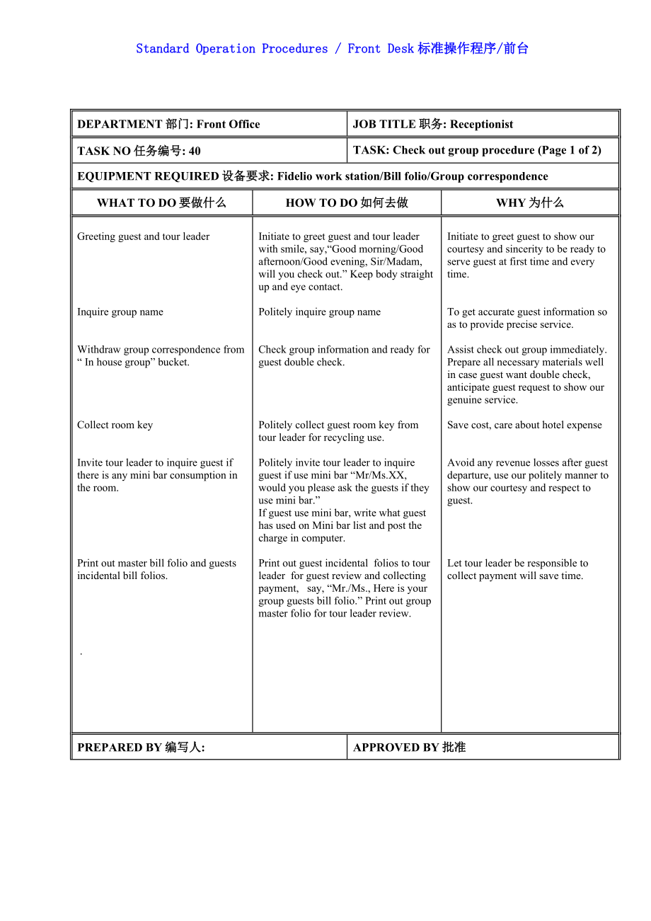 国际酒店前厅前台操作程序手册-SOP Rec 40 Check out group procedure.doc_第2页