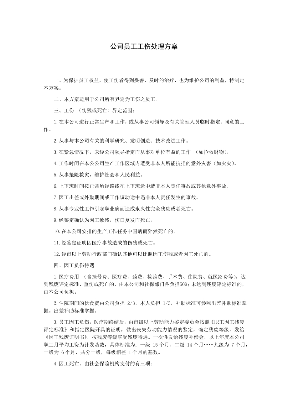 6G管控绩效考核系统薪酬福利员工福利 公司员工工伤处理方案(1).DOC_第1页