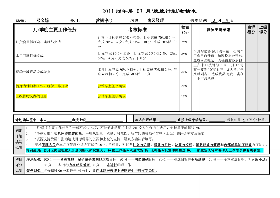 6G管控绩效考核中层主管绩效考核表邓文娟 南区.doc_第1页