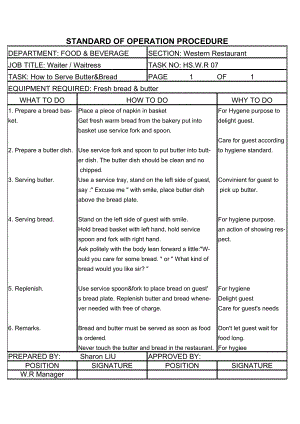 国际酒店餐饮部西餐厅操作手册 sop Western Restaurant 7 How to Serve Butter&Bread.xls