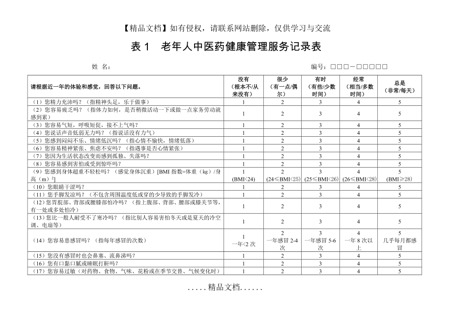 表1老年人中医药健康管理服务记录表.doc_第2页