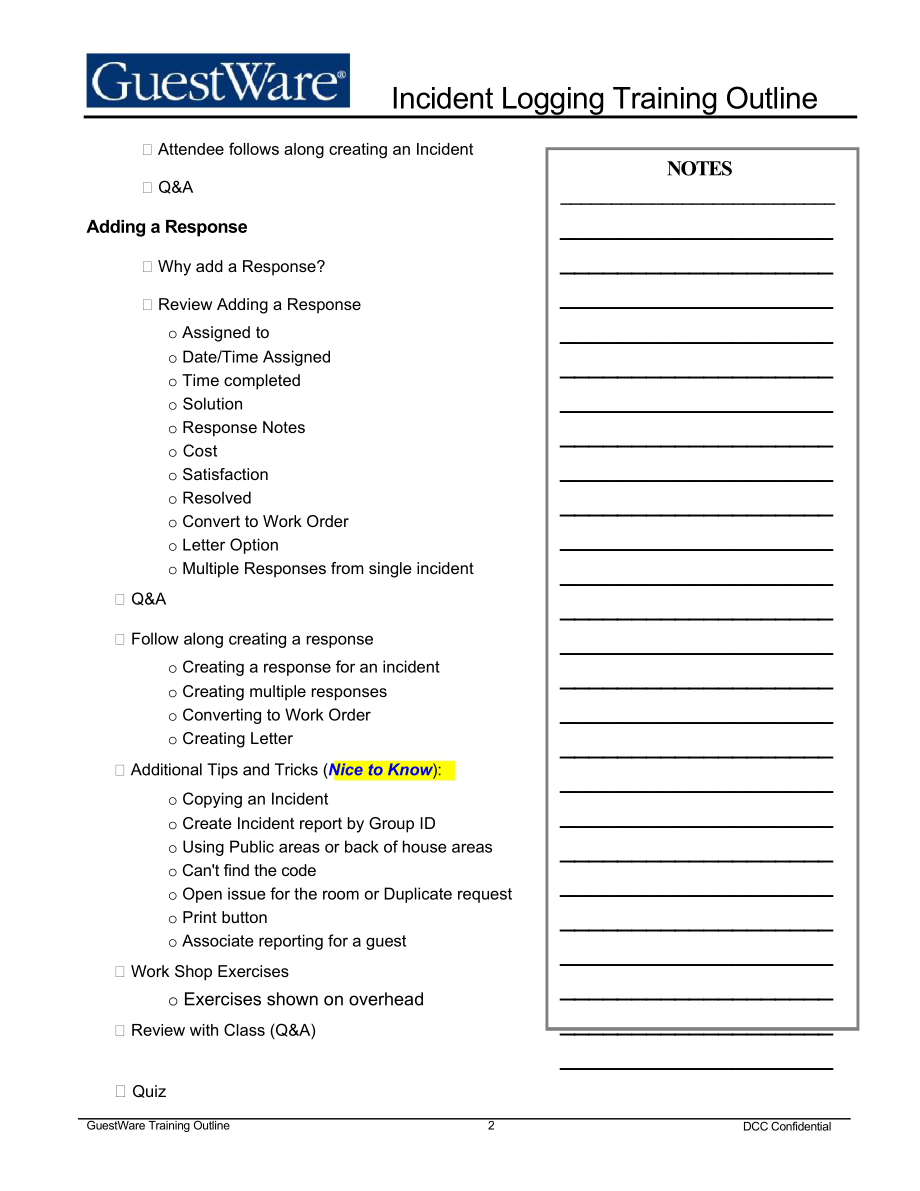 国际联号酒店前厅客房营销礼宾财务运营管理资料 Formatted GW4 Incident Tracking Training Outline.doc_第2页