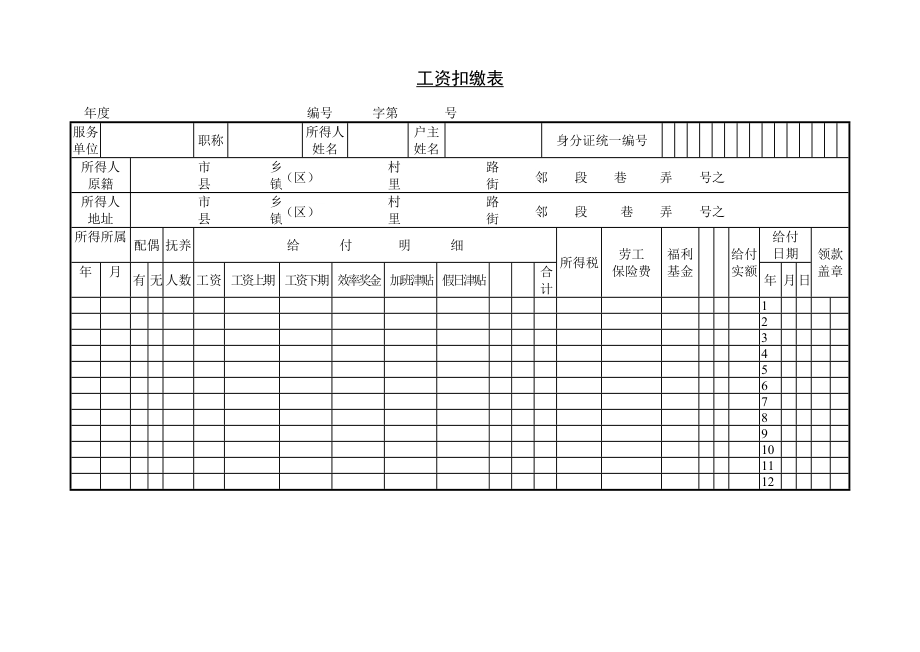 6G管控绩效考核系统薪酬福利员工福利 工资扣缴表.DOC_第1页