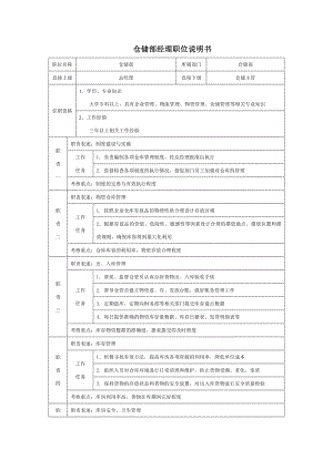 6G管控岗位职责说明书部门经理职位说明书 仓储部经理职位说明书.doc