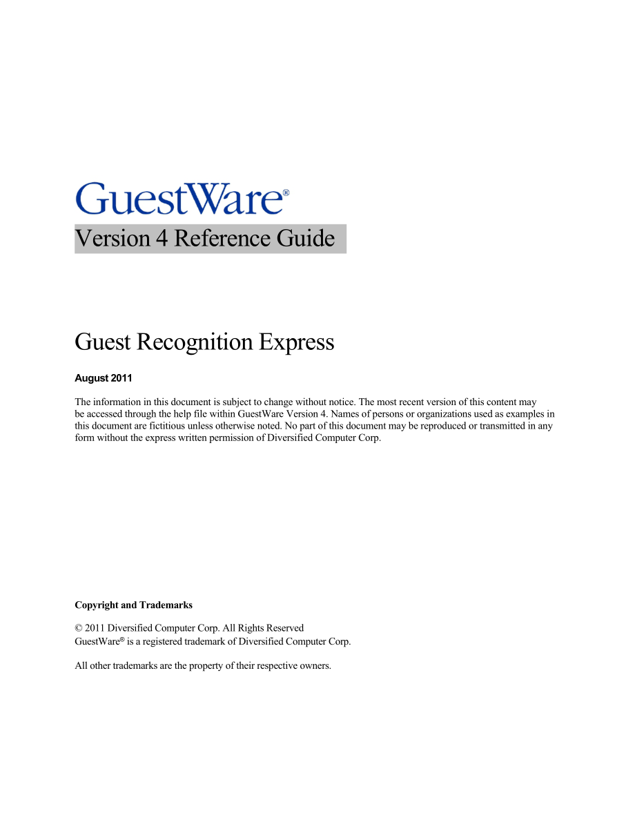 国际联号酒店前厅客房营销礼宾财务运营管理资料 Formatted GW4 Guest Recognition Express Training Reference Guideb.doc_第1页