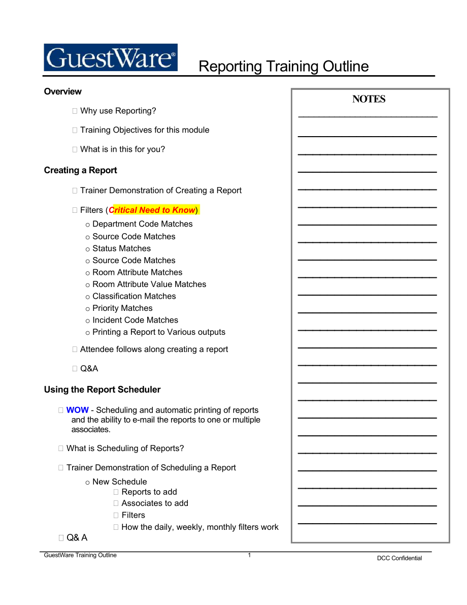 国际联号酒店前厅客房营销礼宾财务运营管理资料 Formatted GW4 Reporting Training Outline.doc_第1页