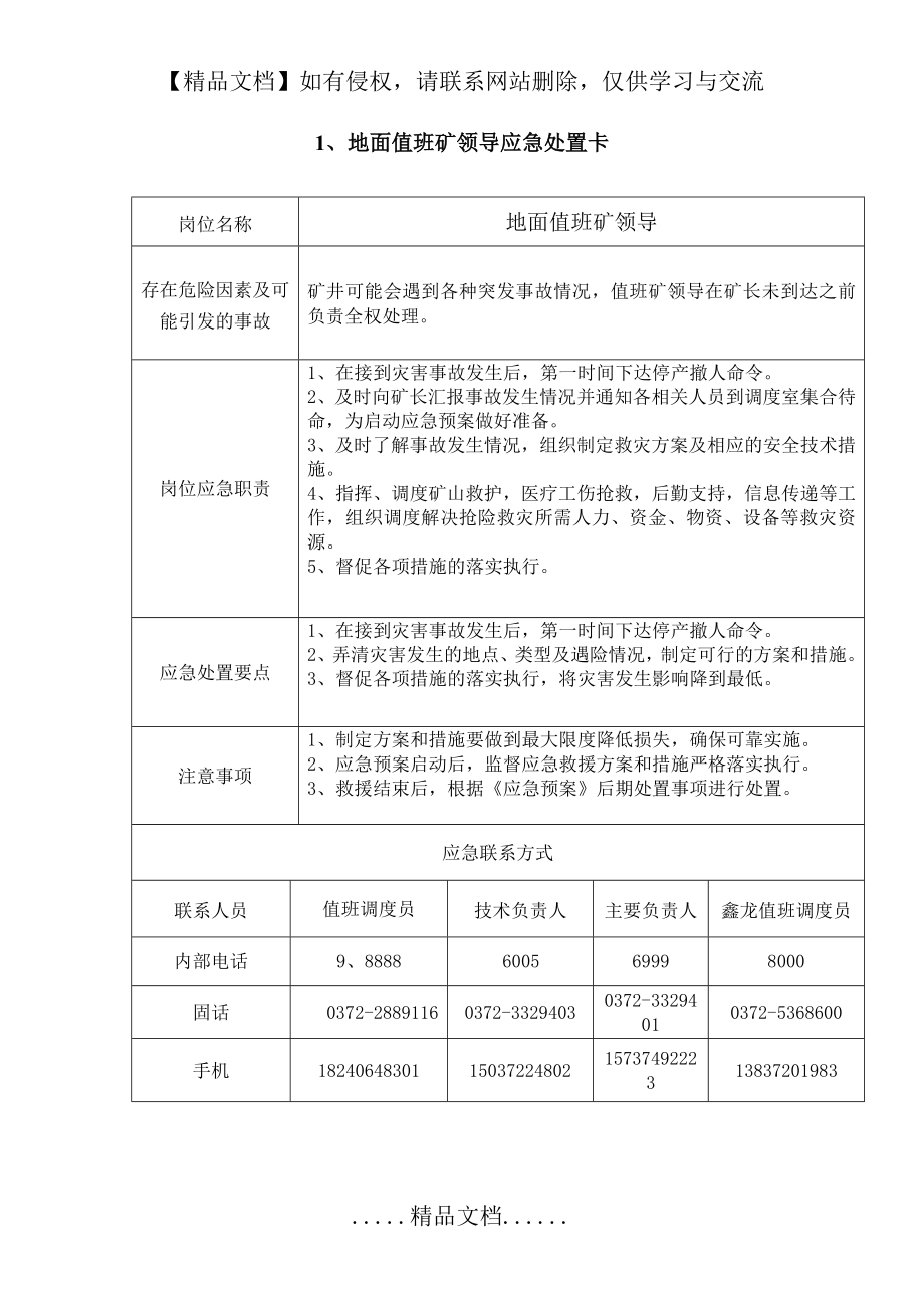 贺驼煤矿重点岗位、人员应急处置卡.doc_第2页