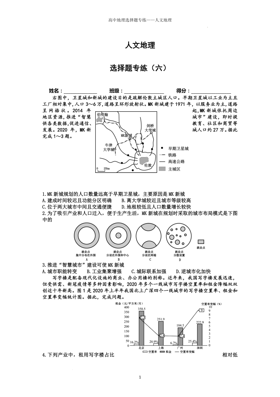 高考选择题专练——人文地理（六）.docx_第1页