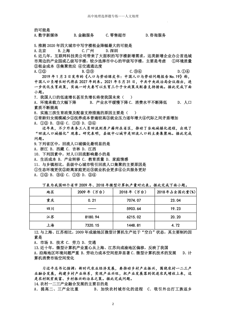 高考选择题专练——人文地理（六）.docx_第2页