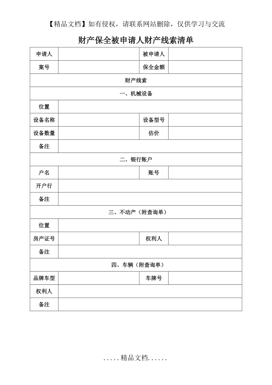 财产保全被申请人财产线索清单.doc_第2页