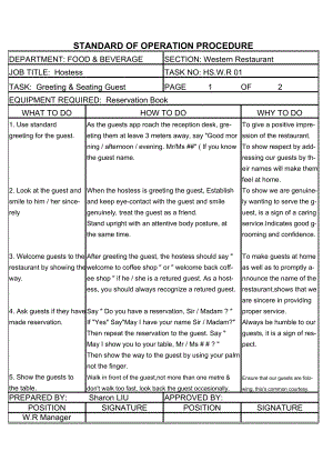 国际酒店餐饮部西餐厅操作手册 sop Western Restaurant 1 Greeting & Seating Guest1.xls