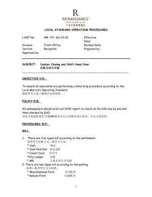 前厅部前台岗位技能培训标准国际星级酒店宾馆手册 RM-FO-GS-14-02 Cashier Close结账及班次交接.doc
