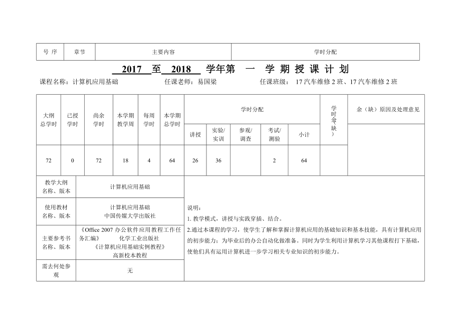 计算机应用基础授课计划.doc_第2页