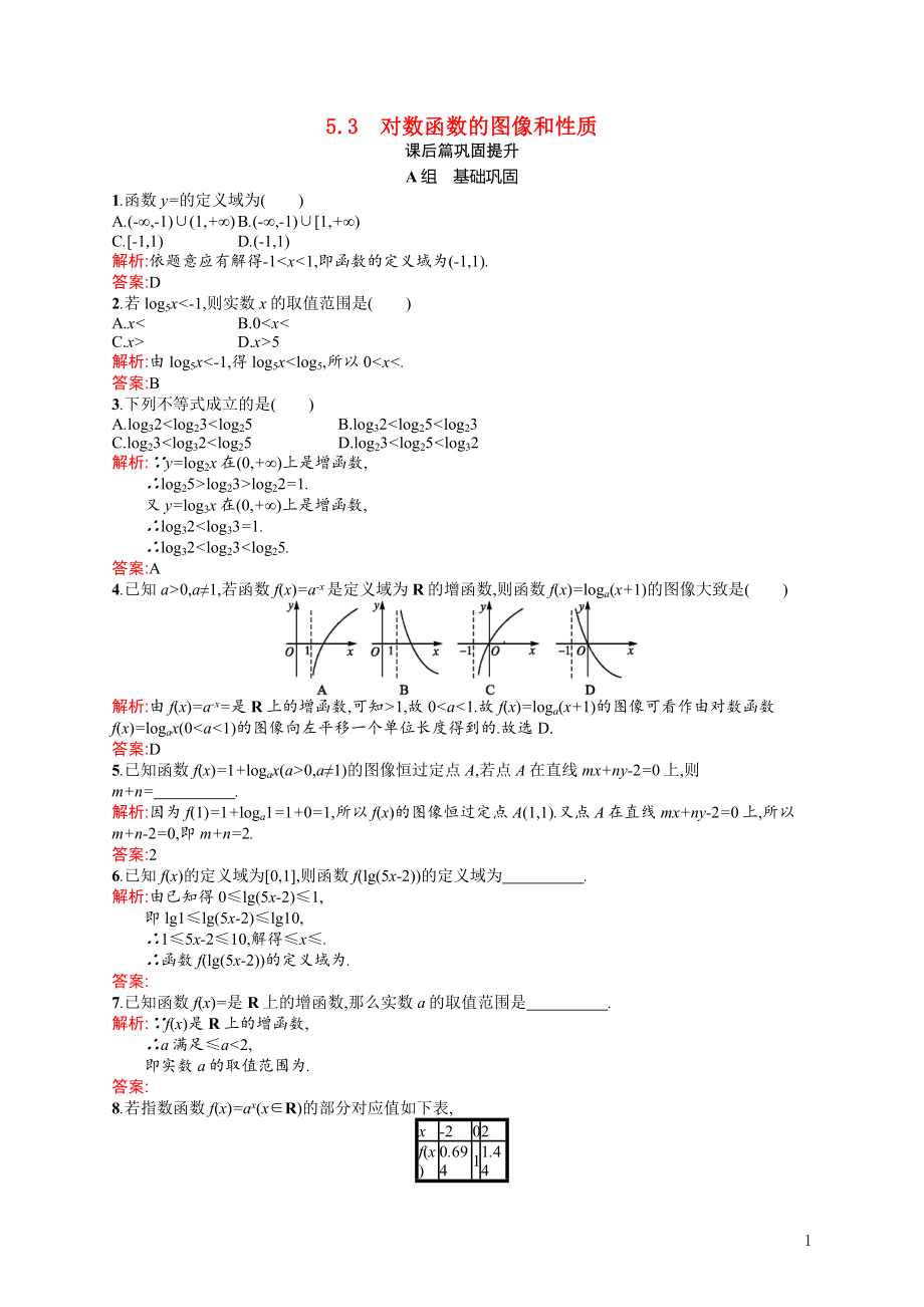 2021_2022学年高中数学第三章指数函数和对数函数3.5.2对数函数y=log2x的图像和性质课后巩固提升含解析北师大版必修1.docx_第1页