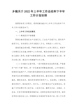 乡镇关于2022年上半年工作总结和下半年工作计划安排.docx