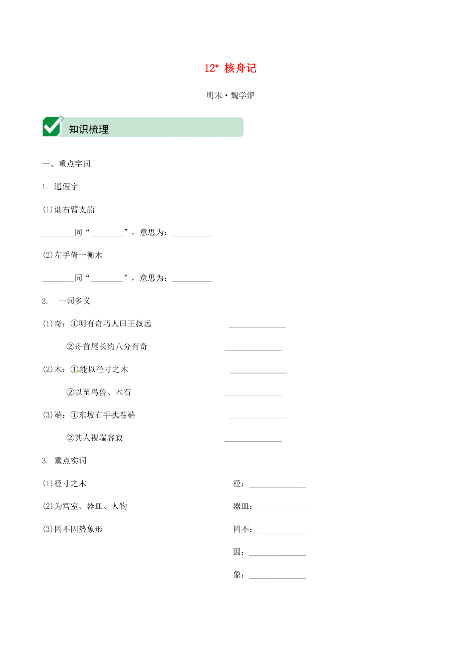 2021中考语文文言文复习测试八下12核舟记含解析.docx_第1页