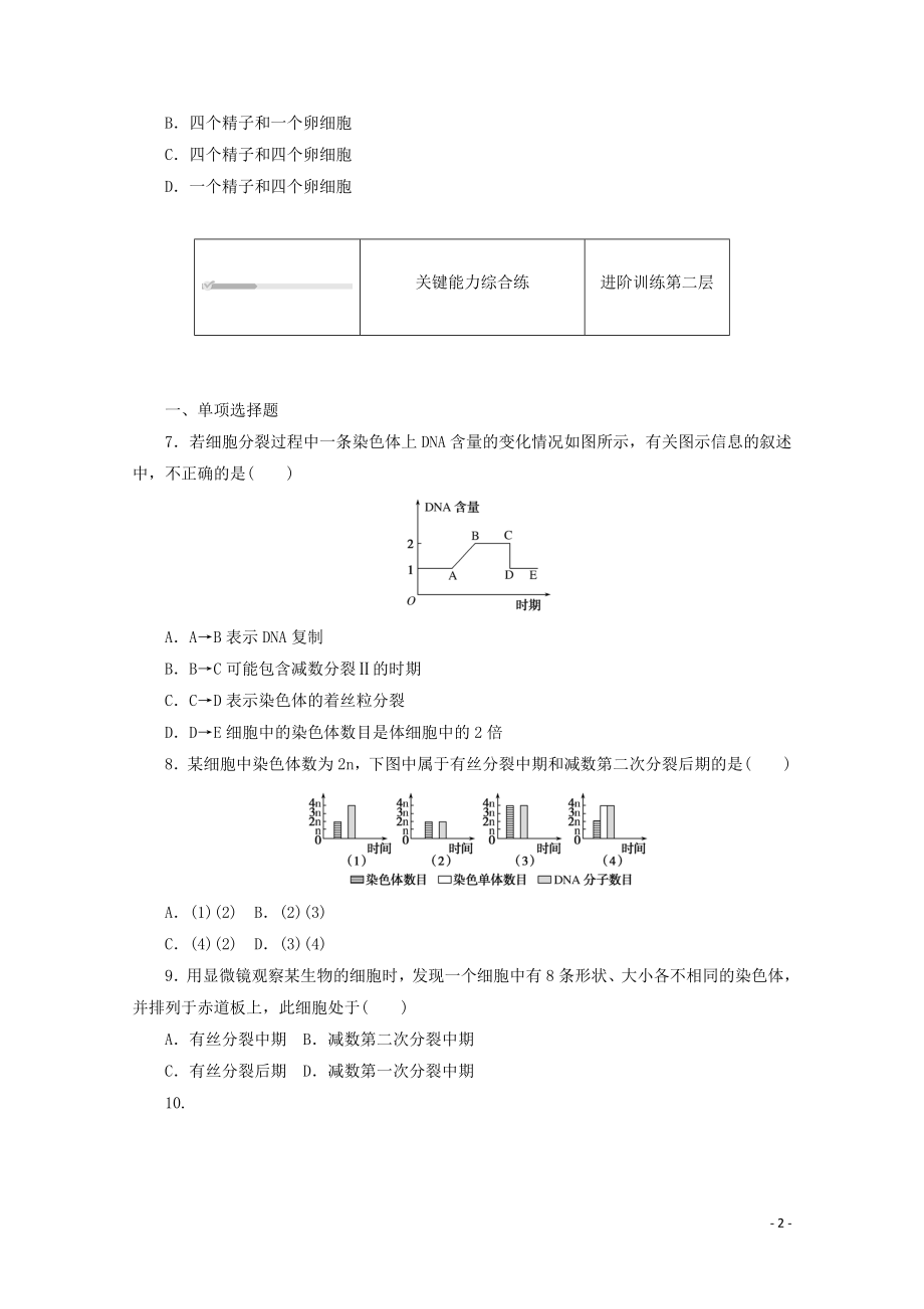 2021_2021学年新教材高中生物第二章基因和染色体的关系第1节第2课时卵细胞的形成过程课时作业含解析新人教版必修.doc_第2页