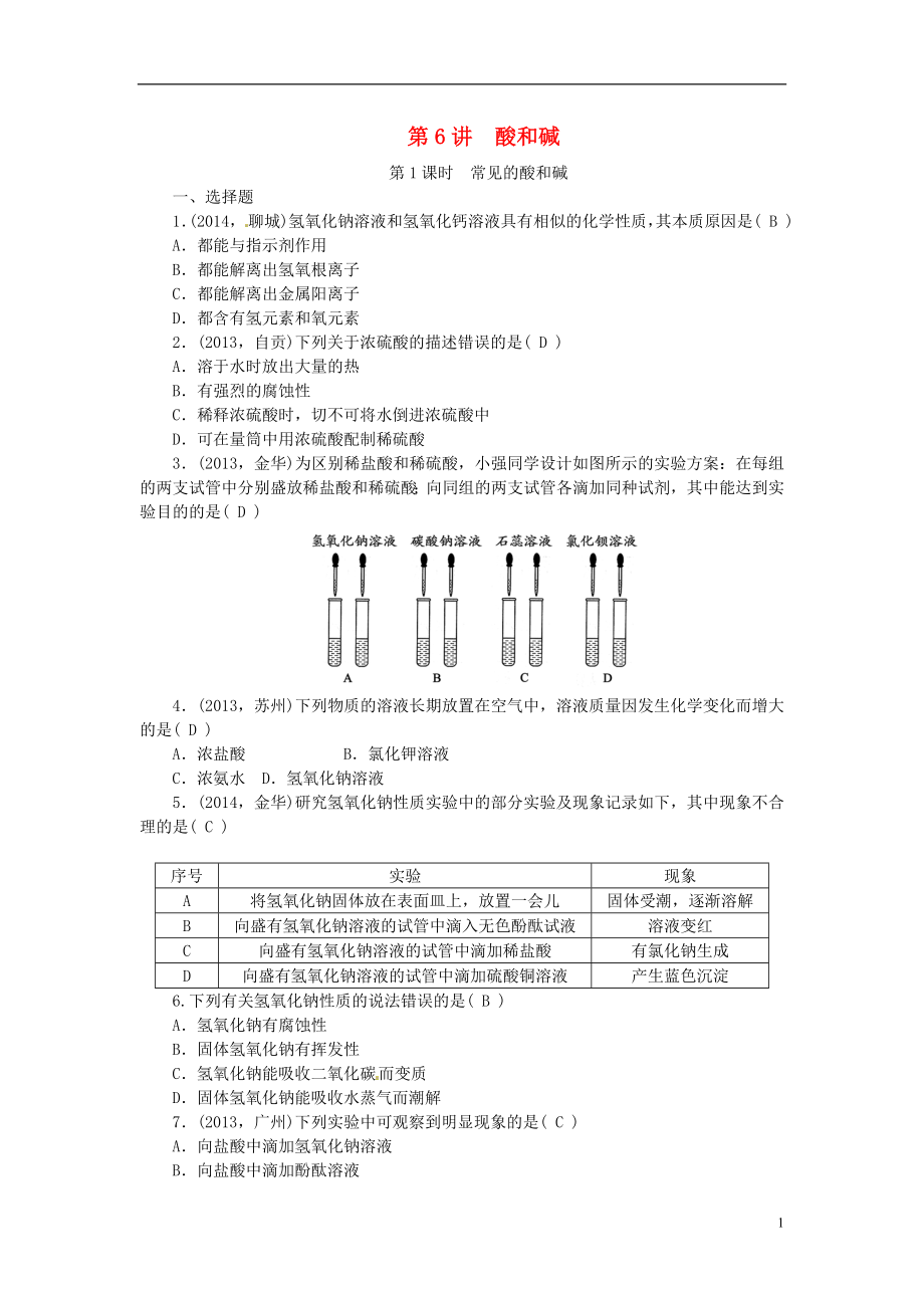 2021届中考化学考点复习第6讲酸和碱测试.doc_第1页