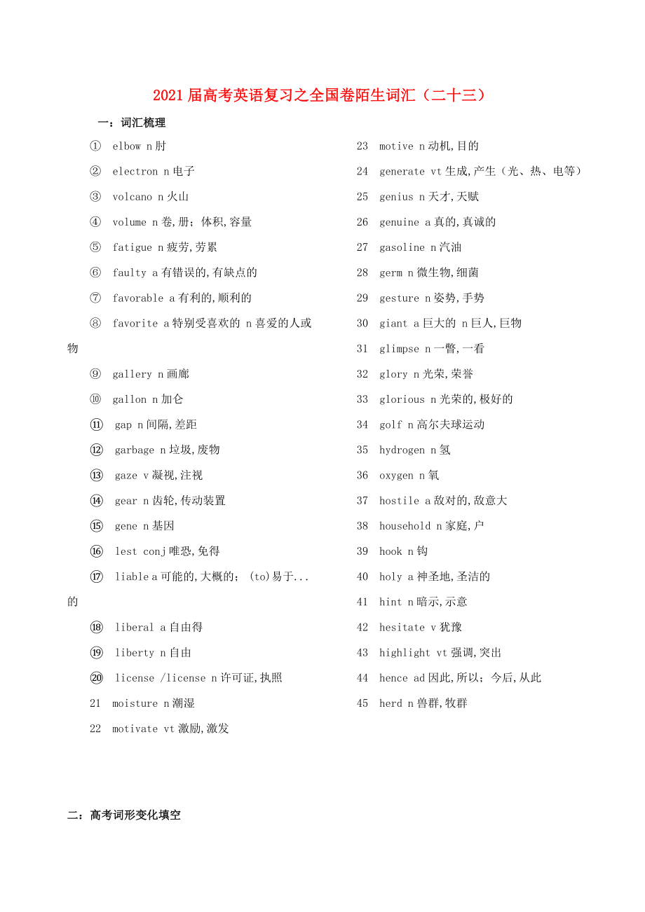 2021届高考英语二轮复习之全国卷陌生词汇二十三.doc_第1页