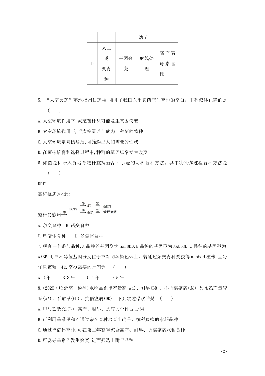 2021_2021学年高中生物第6章从杂交育种到基因工程第1节杂交育种与诱变育种作业含解析新人教版必修.doc_第2页