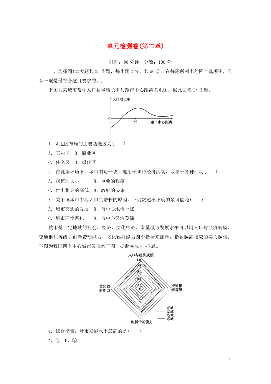 2021_2021学年新教材高中地理第二章乡村和城镇单元检测卷含解析新人教版必修.doc_第1页