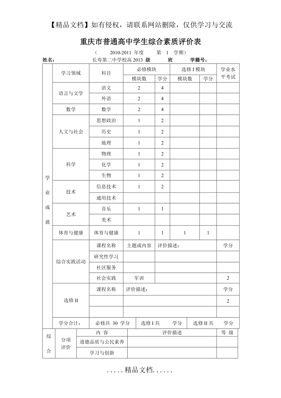 重庆市普通高中学生综合素质评价表.doc_第2页