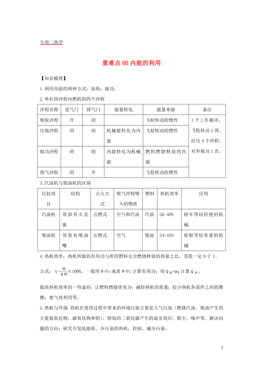 2021年中考物理重难点专练06内能的利用含解析.docx_第1页