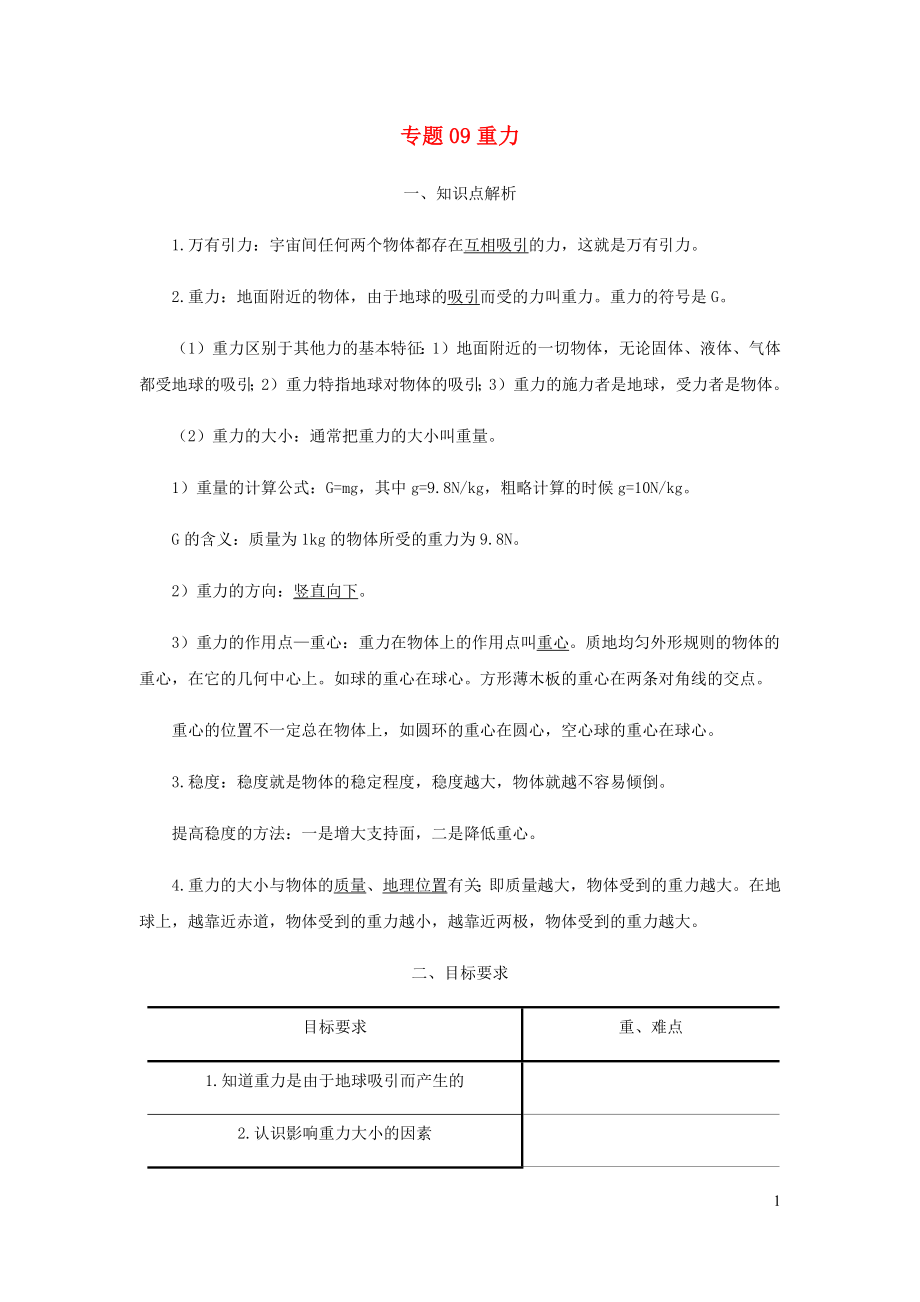 2021_2021学年八年级物理寒假辅导讲义专题09重力含解析新版新人教版.docx_第1页