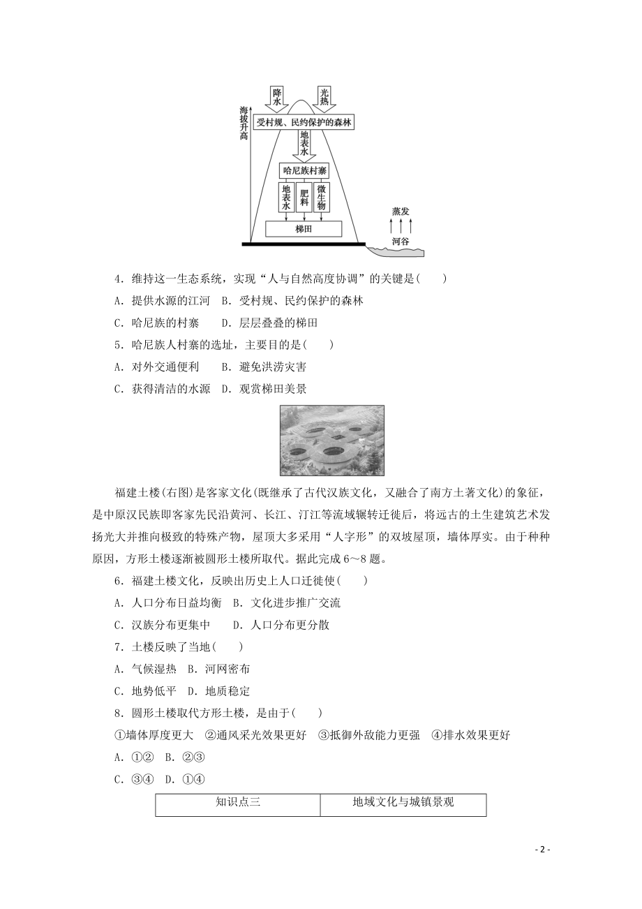 2021_2021学年新教材高中地理第二章乡村和城镇第三节地域文化与城乡景观课时作业含解析新人教版必修.doc_第2页