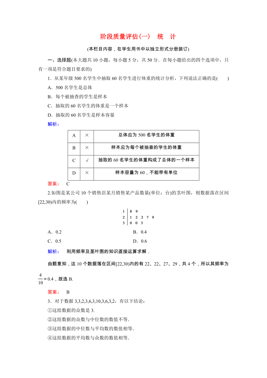 2021_2021学年高中数学第一章统计阶段质量评估课时作业含解析北师大版必修.doc_第1页