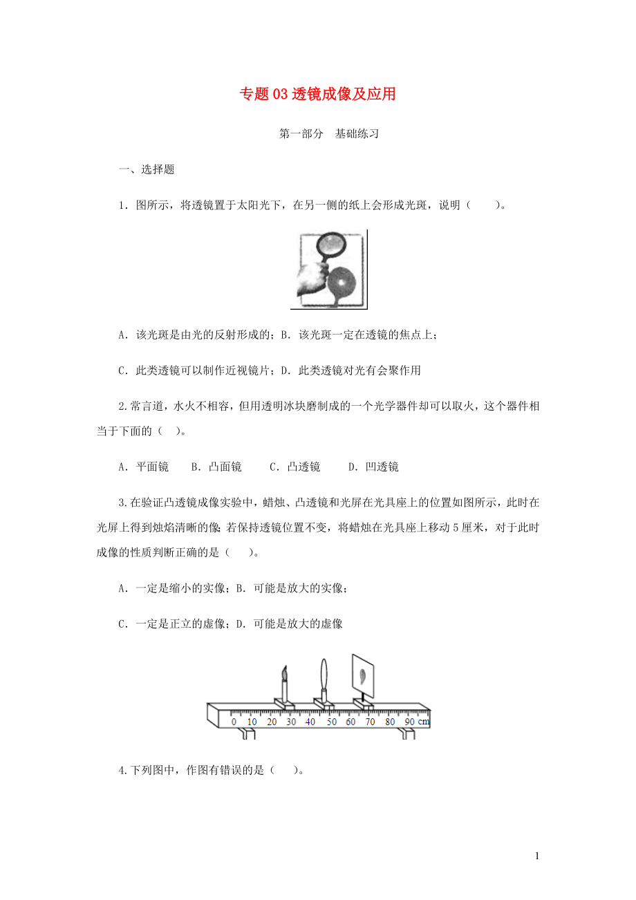 2021_2021学年九年级物理寒假辅导讲义与练习专题03透镜成像及应用练习含解析.docx_第1页