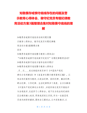 知敬畏存戒惧守底线存在的问题及警 示教育心得体会、做守纪党员专题纪律教 育活动方案3篇整理合集对知敬畏守底线的理解.doc