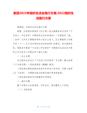 集团2022年组织生活会实施方案2022组织生活实施方案.doc