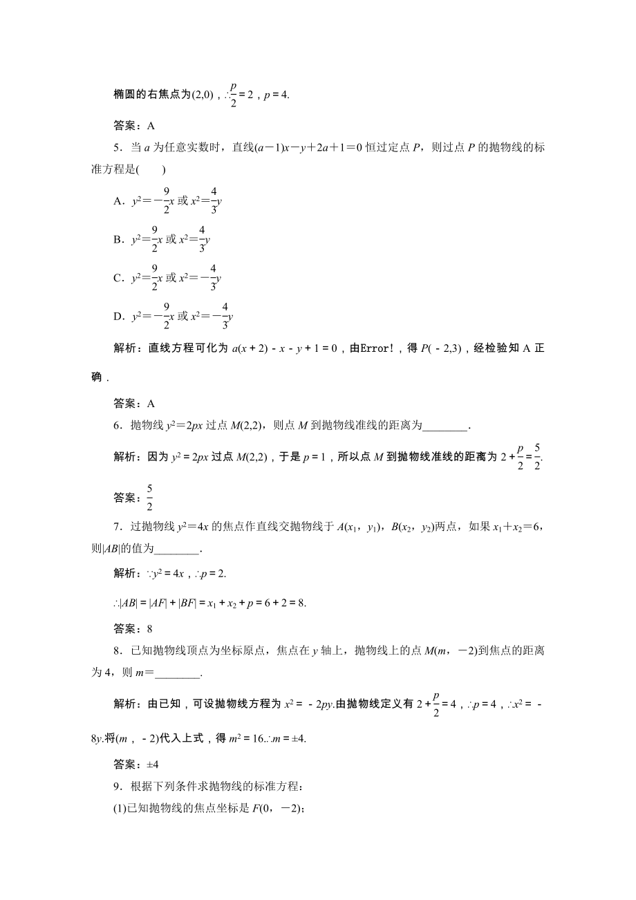 2021_2021学年高中数学第二章圆锥曲线与方程2.1抛物线及其标准方程课时作业含解析北师大版选修1_.doc_第2页