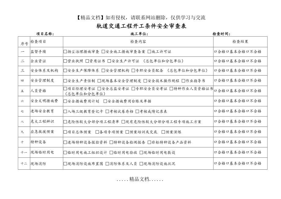 轨道交通工程开工条件安全检查表.doc_第2页