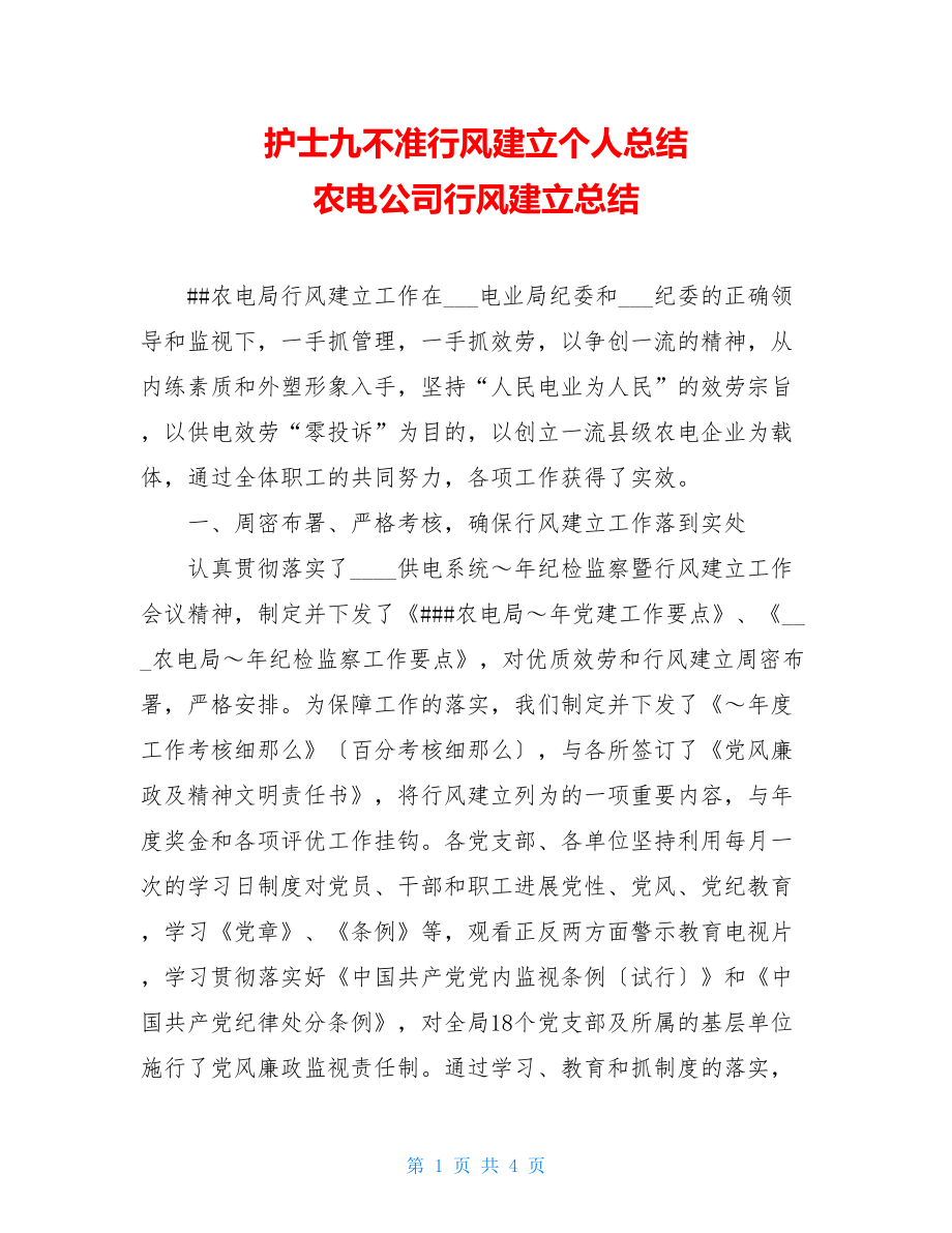 护士九不准行风建设个人总结农电公司行风建设总结.doc_第1页