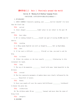 2021_2021学年高中英语Unit1FestivalsaroundtheworldSectionⅡWarmingUp&Reading_LanguagePoints课时作业含解析新人教版必修.doc
