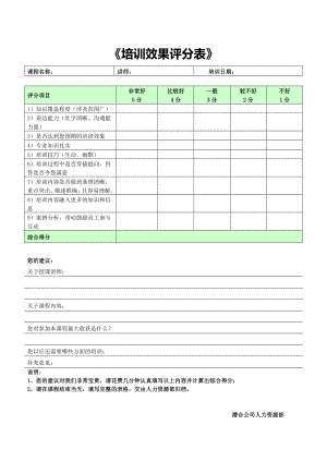 企业管理讲师课程 企业内训表格培训效果评估表 .doc