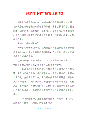 2021年下半年销售计划精选.doc