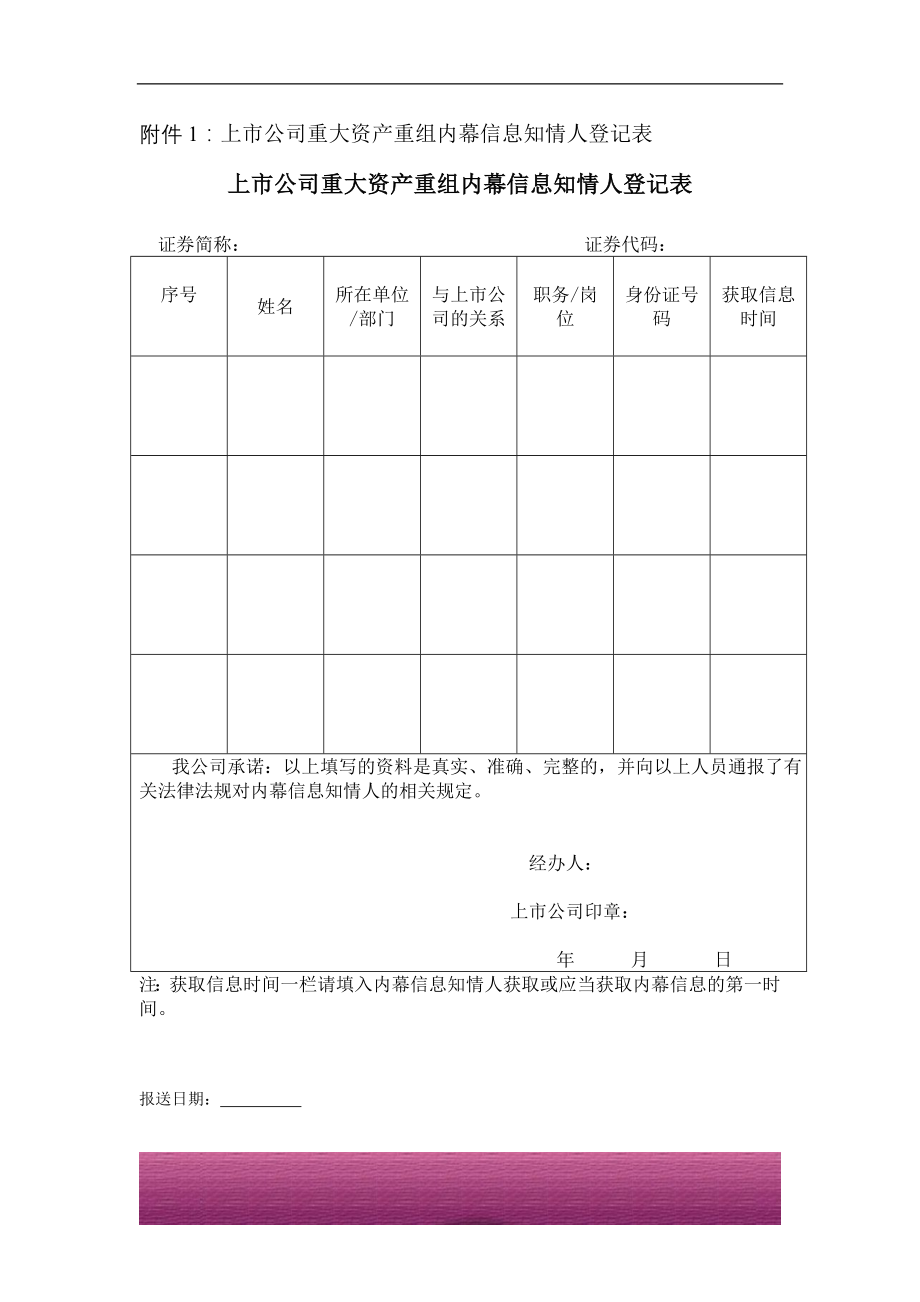 金融证券发行证券审核证券研究资料 上市公司重大资产重组信息披露工作备忘录（8？号）-上市公司重大资产重组内幕信息知情人登记表.doc_第1页