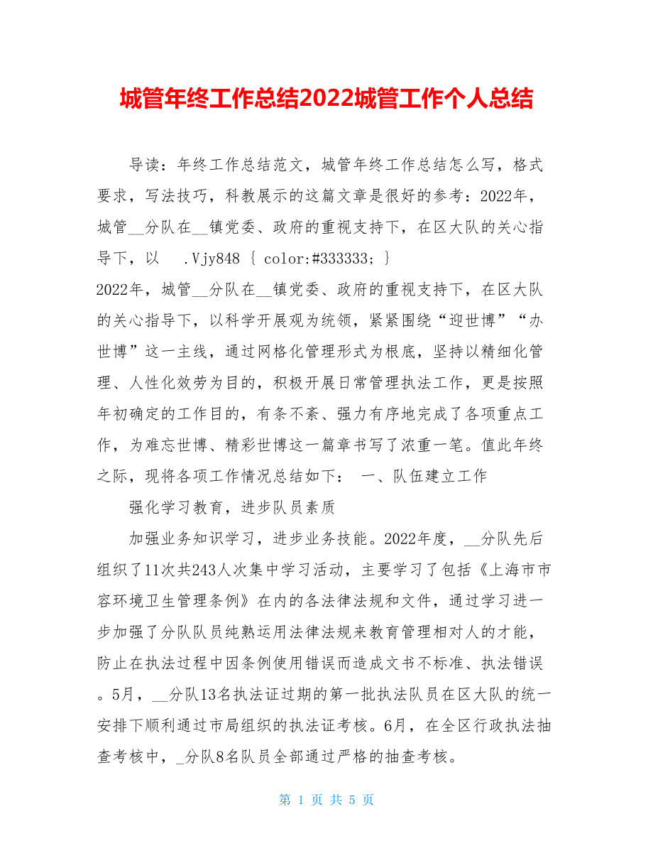 城管年终工作总结2022城管工作个人总结.doc_第1页