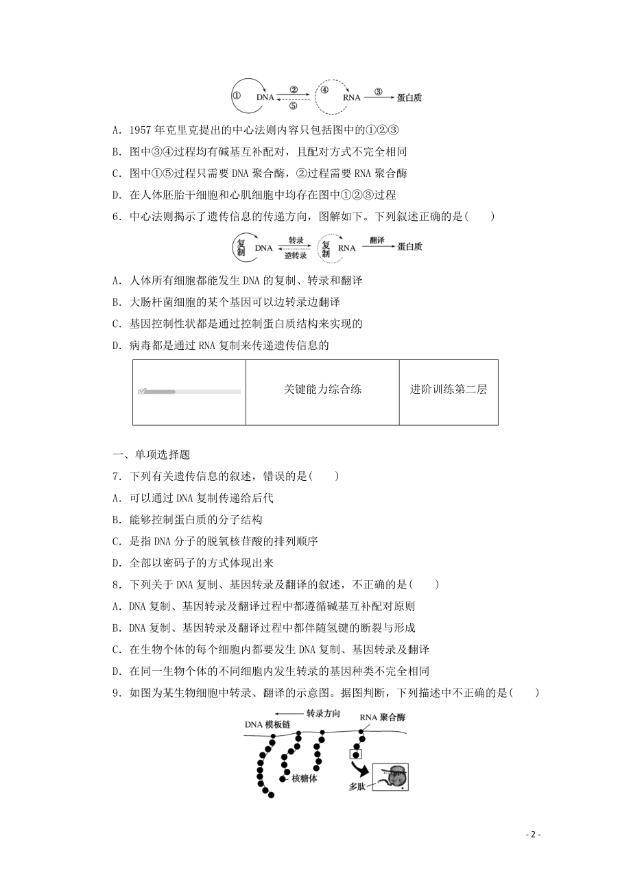 2021_2021学年新教材高中生物第四章基因的表达第1节第2课时遗传信息的翻译及中心法则课时作业含解析新人教版必修.doc_第2页