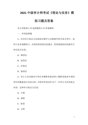 2021中级审计师考试《理论与实务》模拟习题及答案.doc