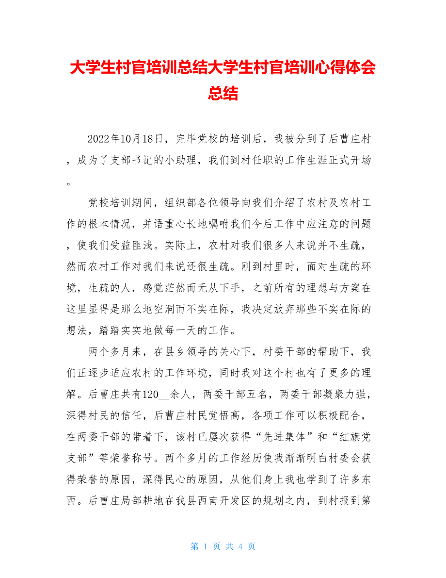 大学生村官培训总结大学生村官培训心得体会总结.doc_第1页