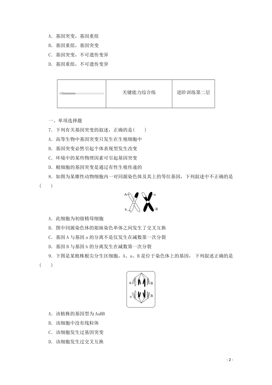 2021_2021学年新教材高中生物第五章基因突变及其他变异第1节基因突变和基因重组课时作业含解析新人教版必修.doc_第2页