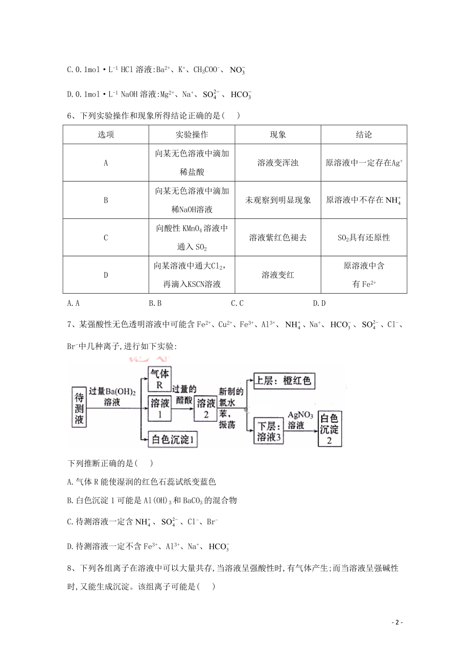 2021届高考化学一轮复习考点精练之知识点3离子反应含解析.doc_第2页