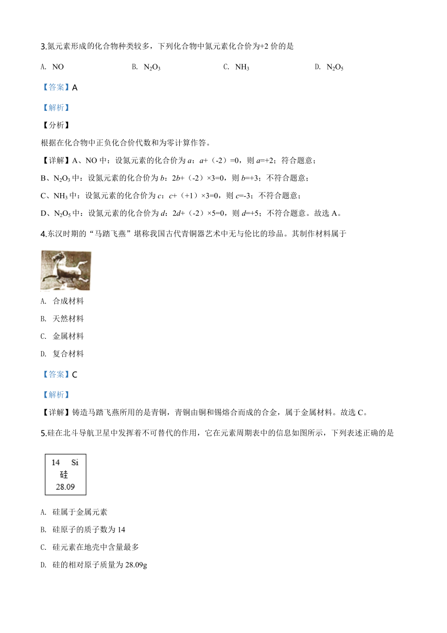 山西省2020年中考化学试题（教师版）.doc_第2页