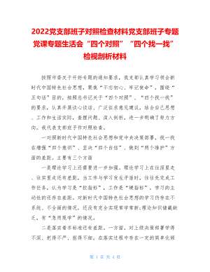 2022党支部班子对照检查材料党支部班子专题党课专题生活会“四个对照”“四个找一找”检视剖析材料.doc