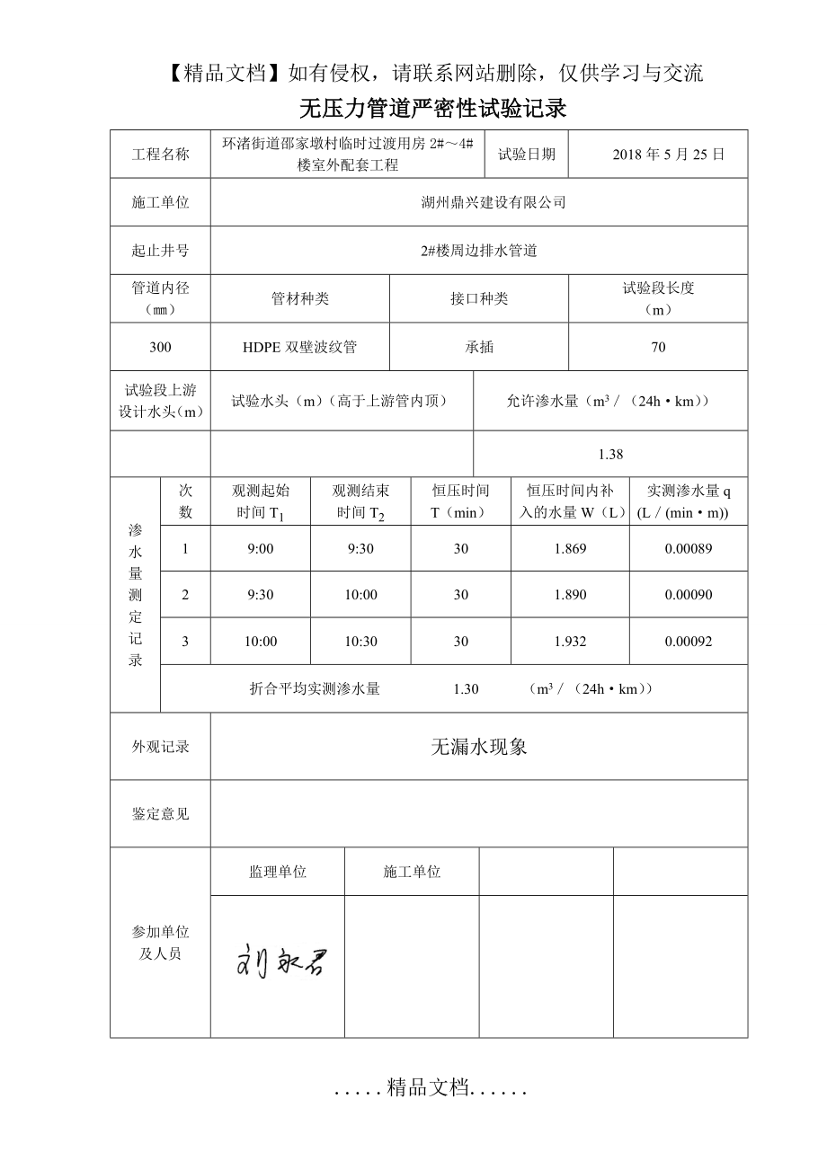 闭水试验记录42995.doc_第2页